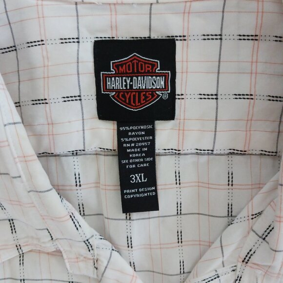 Harley Davidson Men's Short Sleeve Dress Shirt Plaid  3XL White w/Orange & Black - Picture 5 of 8